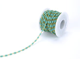 14K Gold Filled Green Turquoise Tube Beaded Rectangle Shape Rosary Chain, Gold Wire Wrapped Cylinder Bead Link Chain 3x5mm, CH019