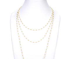 14K Gold Filled White Tube Quartz Crystal Faceted Rectangle Rosary Chain, Gold Wire Wrapped Cylinder Bead Link Chain Necklace 3x5mm, CH023