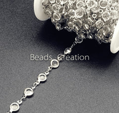 18K Gold Filled Diamond by the Yard Swarovski Quality Crystal Rosary Bead Chain, – Silver/ Gold – Crystal Bead Chain, CH096