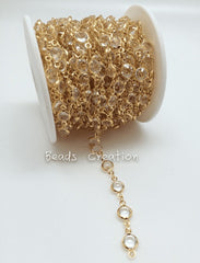 18K Gold Filled Diamond by the Yard Swarovski Quality Crystal Rosary Bead Chain, – Silver/ Gold – Crystal Bead Chain, CH096