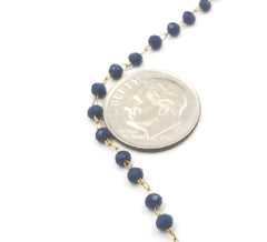 22K Gold Filled Sapphire Blue Crystal Rosary Chain, Rosary Chain, 2mm Unfinished Bead Wire Wrapped Chains, CH116