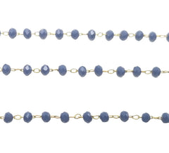 22K Gold Filled Sapphire Blue Crystal Rosary Chain, Rosary Chain, 2mm Unfinished Bead Wire Wrapped Chains, CH116