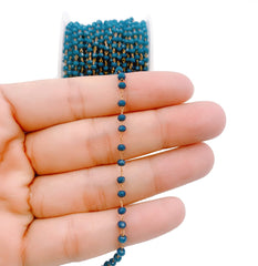 22K Gold Filled Sapphire Blue Crystal Rosary Chain, Rosary Chain, 2mm Unfinished Bead Wire Wrapped Chains, CH116