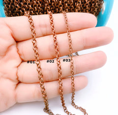 Copper Rolo Cable Chain by Yard, Copper Oval Link Chain by Foot, Wholesale bulk Roll Chain for Jewelry Making, 3/4/3.3mm, CH126