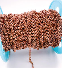 Copper Rolo Cable Chain by Yard, Copper Oval Link Chain by Foot, Wholesale bulk Roll Chain for Jewelry Making, 3/4/3.3mm, CH126