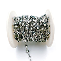 Evil Eye Chain Choker Necklace Enamel Rhodium Silver Beaded Satellite Chain Layering Chain for necklace jewelry making, 6mm, CH128A