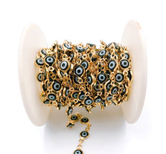 22K Gold Filled Evil Eye Choker Necklace Enamel Stainless Steel Beaded Satellite Chain Layering Chain, 6mm, CH129