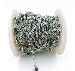 22K Gold Filled Evil Eye Choker Necklace Enamel Stainless Steel Beaded Satellite Chain Layering Chain, 6mm, CH129A