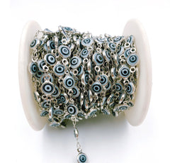 22K Gold Filled Evil Eye Choker Necklace Enamel Stainless Steel Beaded Satellite Chain Layering Chain, 6mm, CH129