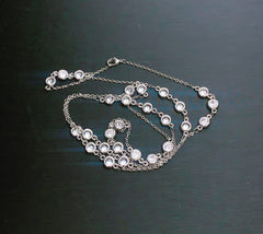 White Gold Diamond CZ Finished Necklace, Cubic Zirconia CZ Diamond By the Yard Station Necklace, Ready to Use, 1pc 30″, CH131