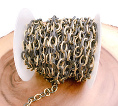 24K Gold Filled Two Tone Cable Chain by Yard, Gold Plated Oval Link Chain by Foot, Wholesale Textured Cable Chain for Jewelry Making, CH137