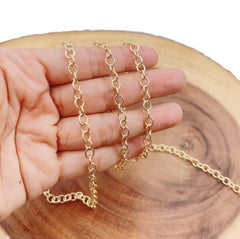 24K Gold Filled White Gold Rhodium Silver Rolo Cable Chain by Yard, Gunmetal Cable Rolo Chain by Foot, Wholesale bulk Roll Chain for Jewelry Making, CH141