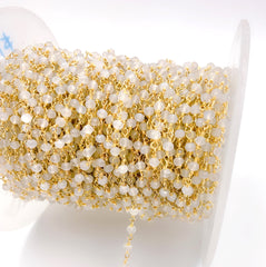 18K Gold Filled Natural Rainbow Moonstone Gemstone bead Cluster Rosary Chain, 3-3.5mm 18K Gold Wire Wrapped Rosary Chain, CH145