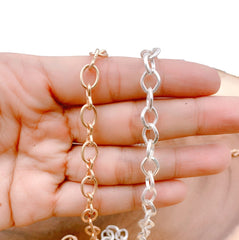 24K Gold Filled Brush Gold Rolo Cable Chain by Yard, Cable Rolo Chain by Foot, Wholesale bulk Roll Chain for Jewelry Making, 9x7mm, CH150