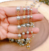 14K Gold Filled Pearl Chain, Grey Pearl Rosary Chain, Bulk Chain, Rondelle Glass Beads, Beaded Chain, Necklace Chain, CH155A