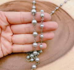 14K Gold Filled Pearl Chain, Grey Pearl Rosary Chain, Bulk Chain, Rondelle Glass Beads, Beaded Chain, Necklace Chain, CH155A