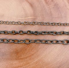 Black Rhodium Rolo Cable Chain, Black Cable Rolo Chain by Foot, Wholesale Bulk Roll Chain for Jewelry Making, CH162