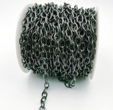 Black Rhodium Rolo Cable Chain, Black Cable Rolo Chain by Foot, Wholesale Bulk Roll Chain for Jewelry Making, CH162B