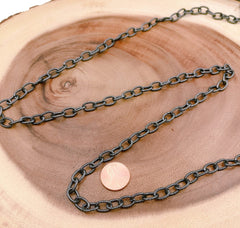 Black Rhodium Rolo Cable Chain, Black Cable Rolo Chain by Foot, Wholesale Bulk Roll Chain for Jewelry Making, CH162B