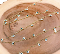 14K Gold Filled Evil Eye Choker Necklace Enamel Evil Eye Beaded Satellite Chain Layering Chain, 4mm, 6mm, CH163