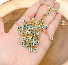 14K Gold Filled Evil Eye Choker Necklace Enamel Evil Eye Beaded Satellite Chain Layering Chain, 4mm, 6mm, CH163