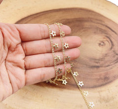 18K Gold Filled Star Curb Chain by Yard, Star Charm Chain by Foot, Wholesale bulk Roll Chain for Necklace Bracelet Jewelry Making, CH167