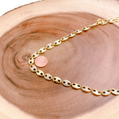 24K Gold Filled Pave Cubic Zirconia Anchor Chain by Yard, GF Oval Disc, Anchor G Link Chain Unfinished Chain, 12x8mm, CH173