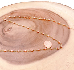 18K Gold Filled Metalic Champagne Pearl Chain By Yard, Chain for Jewelry Making, Beaded Rosary, Bulk Wholesale, 4mm, CH184