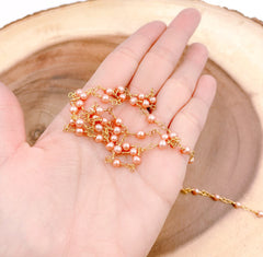 18K Gold Filled Metalic Champagne Pearl Chain By Yard, Chain for Jewelry Making, Beaded Rosary, Bulk Wholesale, 4mm, CH184