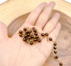 18K Gold Filled Shell Pearl Beaded Chain by Yard, Wholesale Bulk Roll Beaded Chain for Necklace Bracelet Jewelry Making, CH203