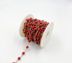 18K Gold Filled Shell Pearl Beaded Chain by Yard, Wholesale Bulk Roll Beaded Chain for Necklace Bracelet Jewelry Making, CH203