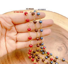 18K Gold Filled Shell Pearl Beaded Chain by Yard, Wholesale Bulk Roll Beaded Chain for Necklace Bracelet Jewelry Making, CH203