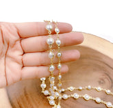 18K Gold Filled White Pearl Hydro Rondelle Beaded Rosary Chain, Freshwater Pearl Chain, 6mm/8mm, Beaded or Necklace Chain DIY Jewelry Making CH214