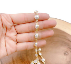18K Gold Filled White Pearl Hydro Rondelle Beaded Rosary Chain, Freshwater Pearl Chain, 6mm/8mm, Beaded or Necklace Chain DIY Jewelry Making CH214