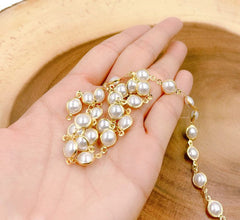 18K Gold Filled White Pearl Hydro Rondelle Beaded Rosary Chain, Freshwater Pearl Chain, 6mm/8mm, Beaded or Necklace Chain DIY Jewelry Making CH214