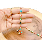 18K Gold Filled Evil Eye Beaded Chain by Foot, Multicolor Enamel Evil Eye Choker Necklace Wholesale Bulk Roll Chain for Jewelry Making, 6mm, CH197