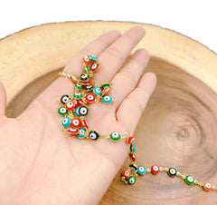 18K Gold Filled Evil Eye Beaded Chain by Foot, Multicolor Enamel Evil Eye Choker Necklace Wholesale Bulk Roll Chain for Jewelry Making, 6mm, CH197