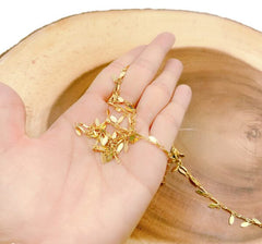 18K Gold Filled Leaf Charm Chain Jewelry Supplies, Round Gold Leaf Chain by Foot, Polished 18K Gold Leaf Link Chain, CH2239