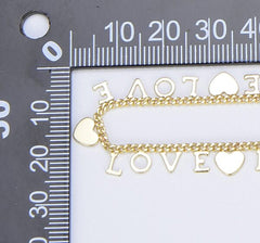 18K Gold Filled LOVE Curb Chain by Yard, Gold Lovely Heart Charm Chain by Foot, Wholesale bulk Roll Chain for Jewelry Making, CH225