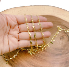 18K Gold Filled Leaf Charm Chain Jewelry Supplies, Round Gold Leaf Chain by Foot, Polished 18K Gold Leaf Link Chain, CH2239