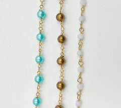 18K Gold Filled Shell Pearl Rosary Beaded Chain by Yard, Wire Wrapped Chain by Foot, Wholesale Unfinished Chain for Jewelry Supply 6mm CH238