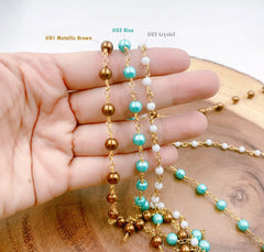 18K Gold Filled Shell Pearl Rosary Beaded Chain by Yard, Wire Wrapped Chain by Foot, Wholesale Unfinished Chain for Jewelry Supply 6mm CH238