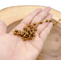 18K Gold Filled Shell Pearl Rosary Beaded Chain by Yard, Wire Wrapped Chain by Foot, Wholesale Unfinished Chain for Jewelry Supply 6mm CH238