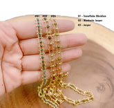 18K Gold Filled Snowflake Obsidian Beaded Chain by Yard, Mookaite Jasper Beaded Chain by Foot Wholesale bulk Roll Chain for Jewelry Making CH242