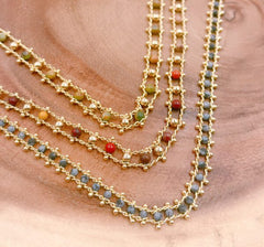 18K Gold Filled Snowflake Obsidian Beaded Chain by Yard, Mookaite Jasper Beaded Chain by Foot Wholesale bulk Roll Chain for Jewelry Making CH242