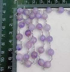 Lavender Amethyst Beaded Chain by Yard, Wholesale Bulk Roll Chain in Silver Finish for Necklace Bracelet Jewelry Making, CH249
