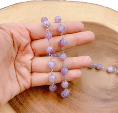 Lavender Amethyst Beaded Chain by Yard, Wholesale Bulk Roll Chain in Silver Finish for Necklace Bracelet Jewelry Making, CH249