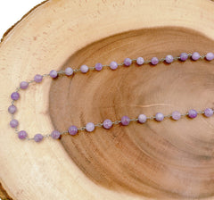 Lavender Amethyst Beaded Chain by Yard, Wholesale Bulk Roll Chain in Silver Finish for Necklace Bracelet Jewelry Making, CH249