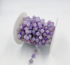 Lavender Amethyst Beaded Chain by Yard, Wholesale Bulk Roll Chain in Silver Finish for Necklace Bracelet Jewelry Making, CH249