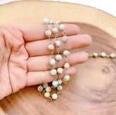 African Opal Beaded Chain by Yard, Unfinished African Opal Chain by Foot, Wholesale Bulk Roll Chain in Black Rhodium Finish, CH251